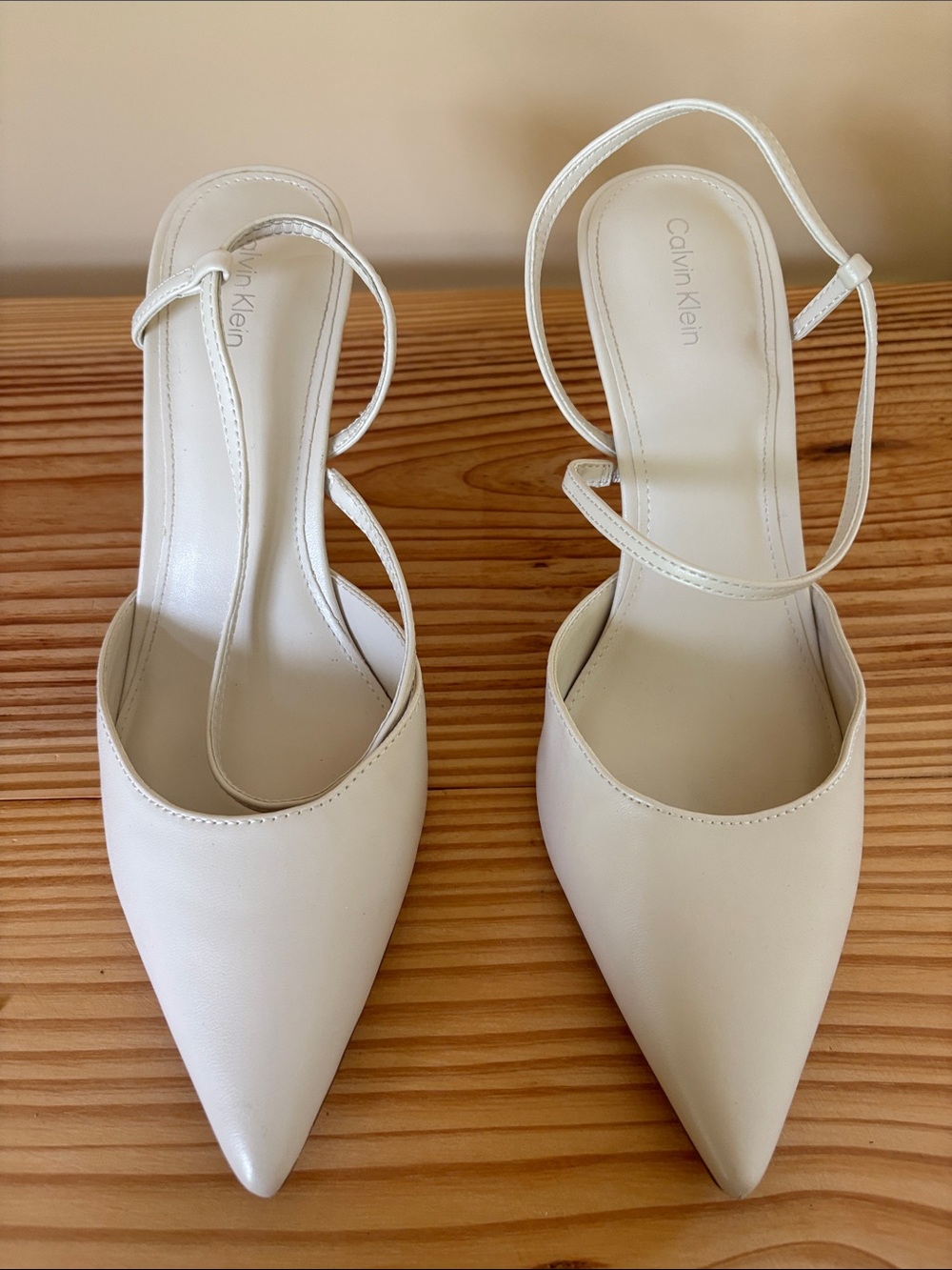 Calvin Klein Women's Cream Pointed-Toe Slingback Heels